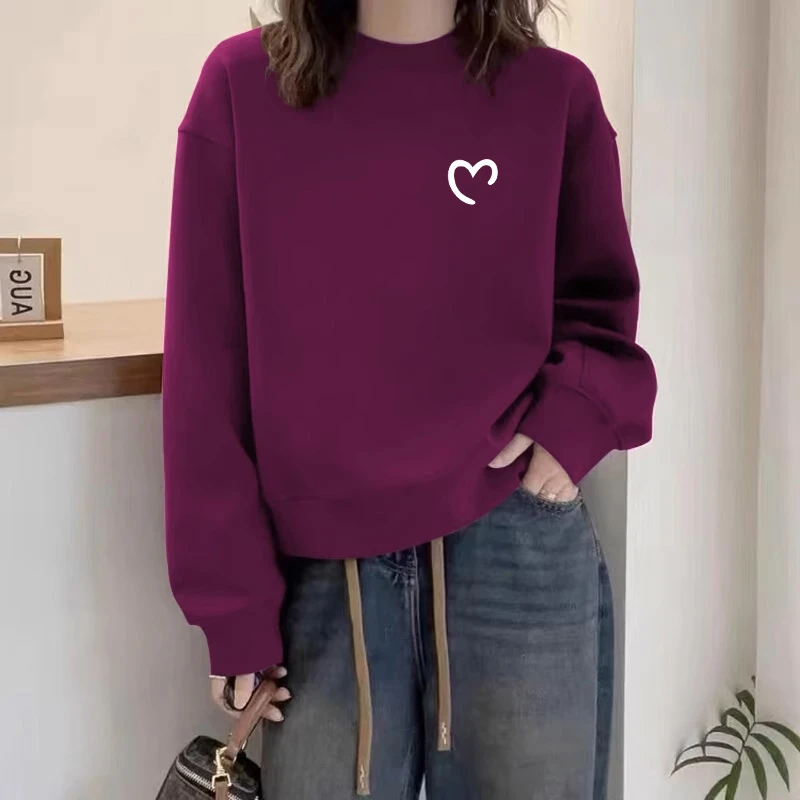 多巴胺圆领套头打底衫加绒加厚卫衣女2025春秋季新款宽松韩版外套