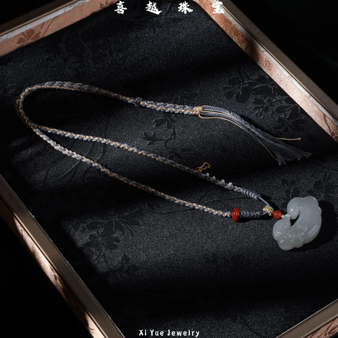 喜越珠宝 高冰烟紫大如意锁收藏级42*25*10.2（天然和田玉）