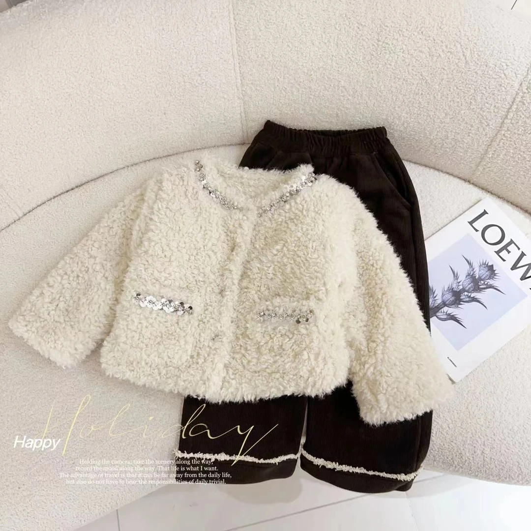 汤圆家童装2025新款韩系千金风加棉阔腿裤套装 XA-557