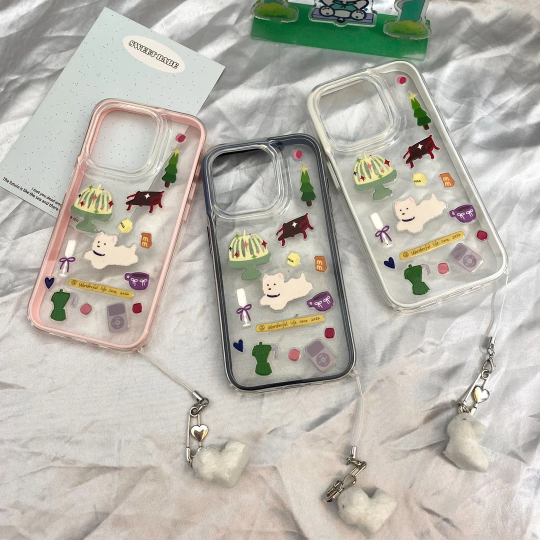 卡通立体西高地小狗挂件适用苹果1615手机壳华为荣耀oppovivo小米