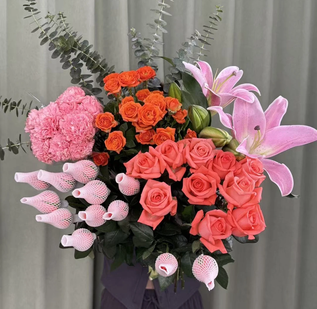 【粉玫瑰百合康乃馨向日葵组合】家庭插花客厅水养鲜花 基地直发