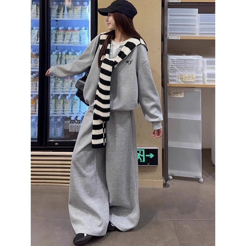 大码300斤慵懒风韩系运动套装女秋冬季时尚卫衣阔腿裤休闲两件套