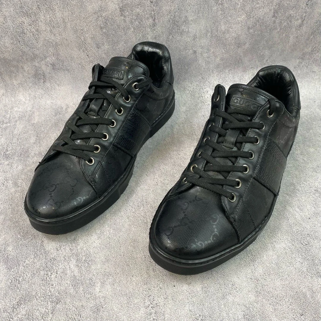 95新 GUCCI/古驰 黑色亮面老花板鞋 41欧码 T194