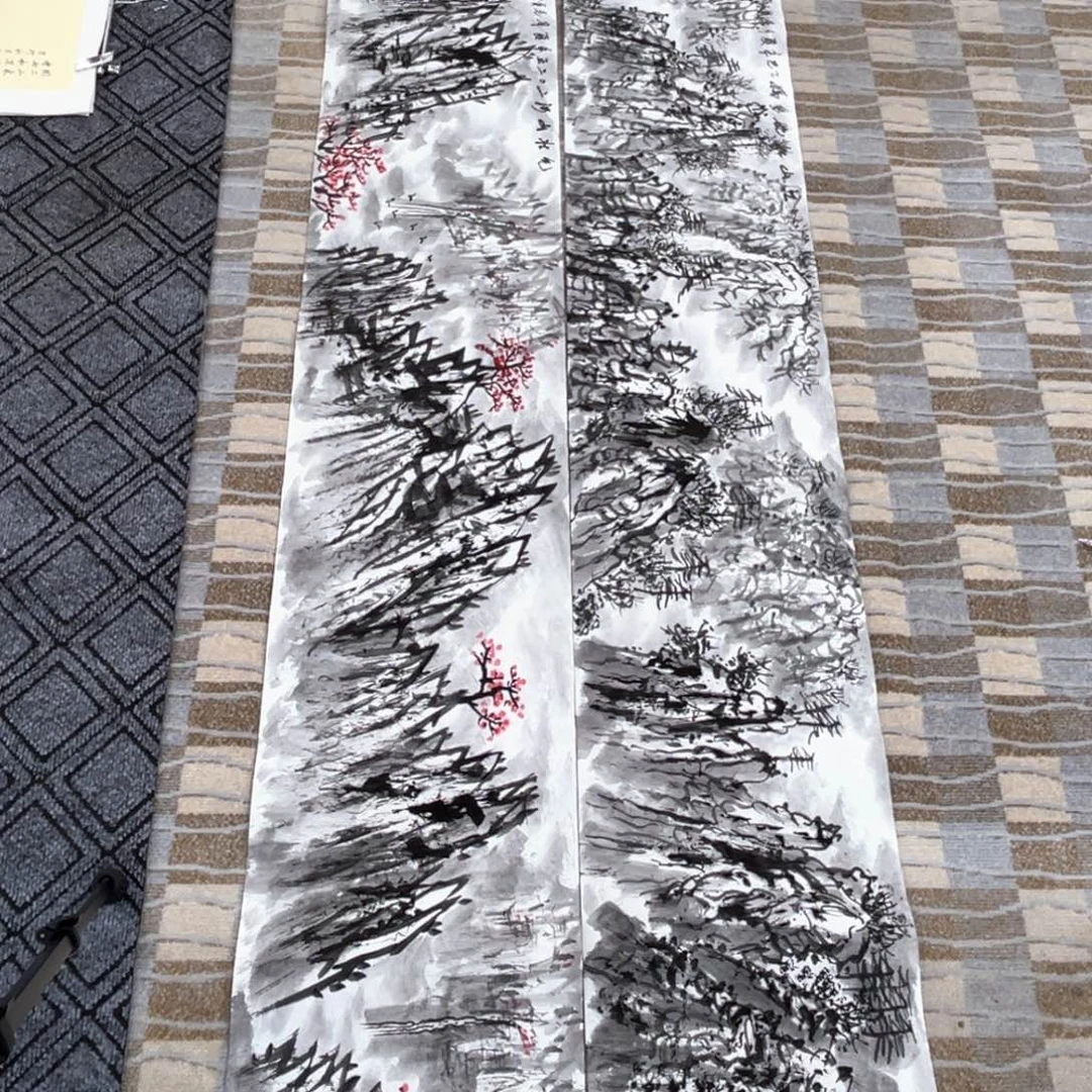 国画毛英波八尺对开整花鸟冯
