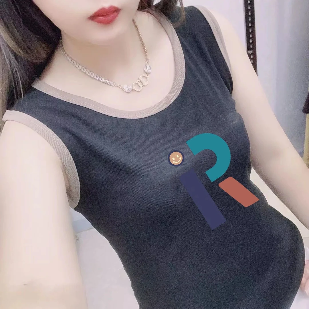 黑色白色纯棉无袖背心夏季修身通勤宽松显瘦打底外穿圆领印花上衣