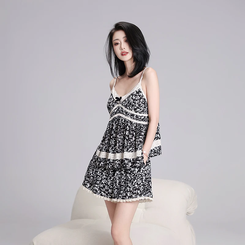 碧绒睡衣女夏季超火性感蕾丝吊带带胸垫短裤夏天可外穿吊带睡衣