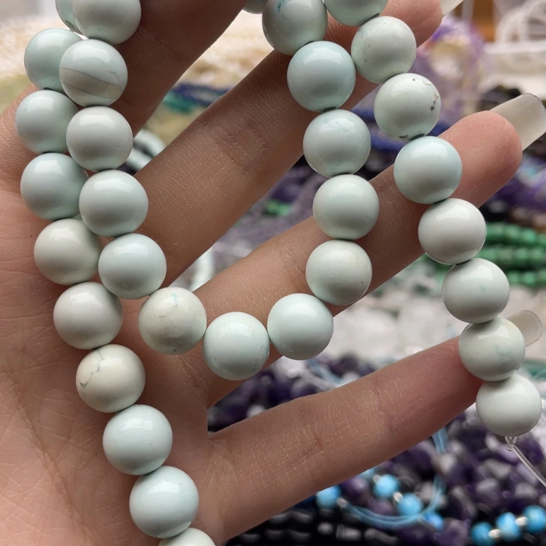 玛瑙/玉髓合金珠宝半成品一条装卡10奶蓝色松石