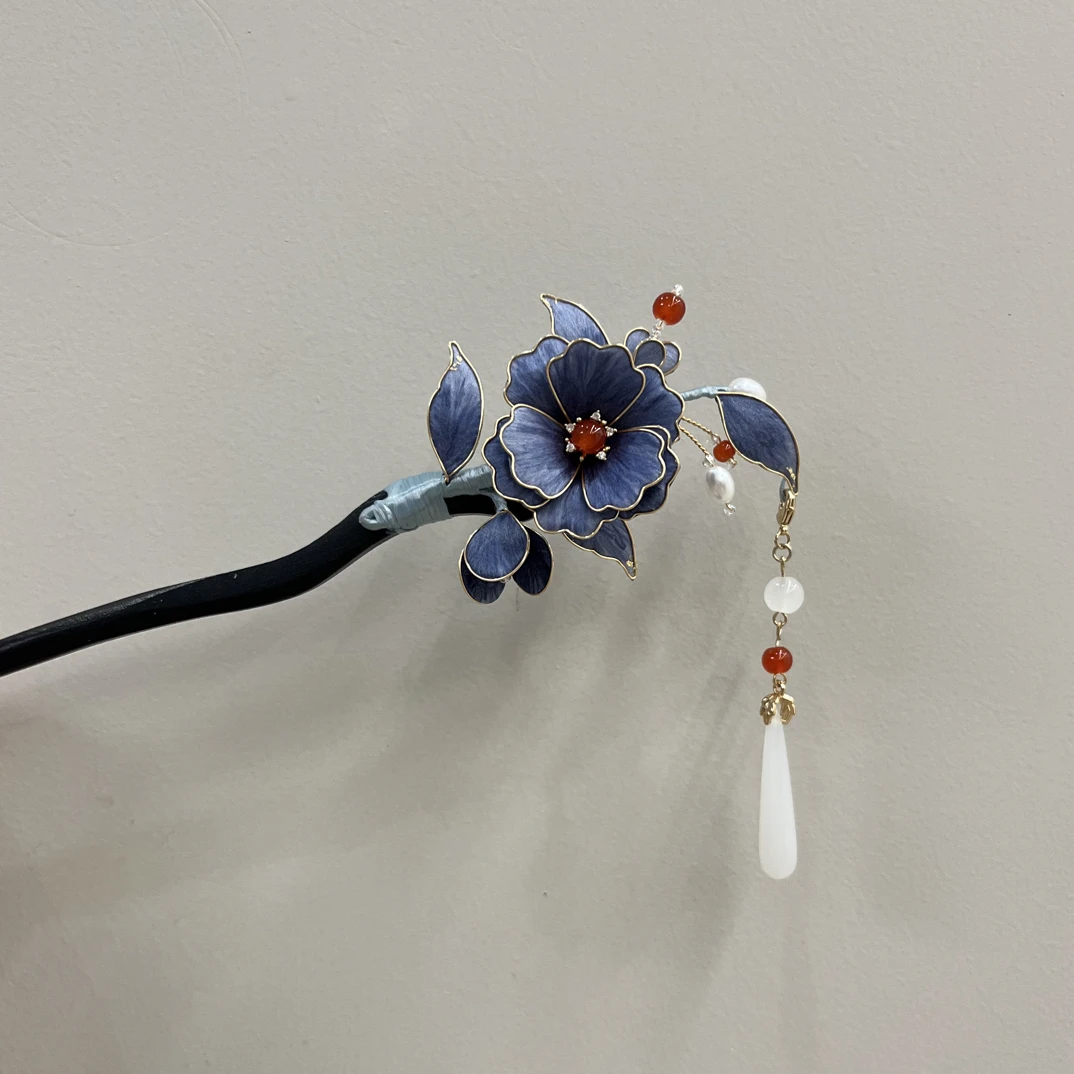 闫颜发饰 蚕丝绒花 纯手工制作 千金风新款发簪发夹