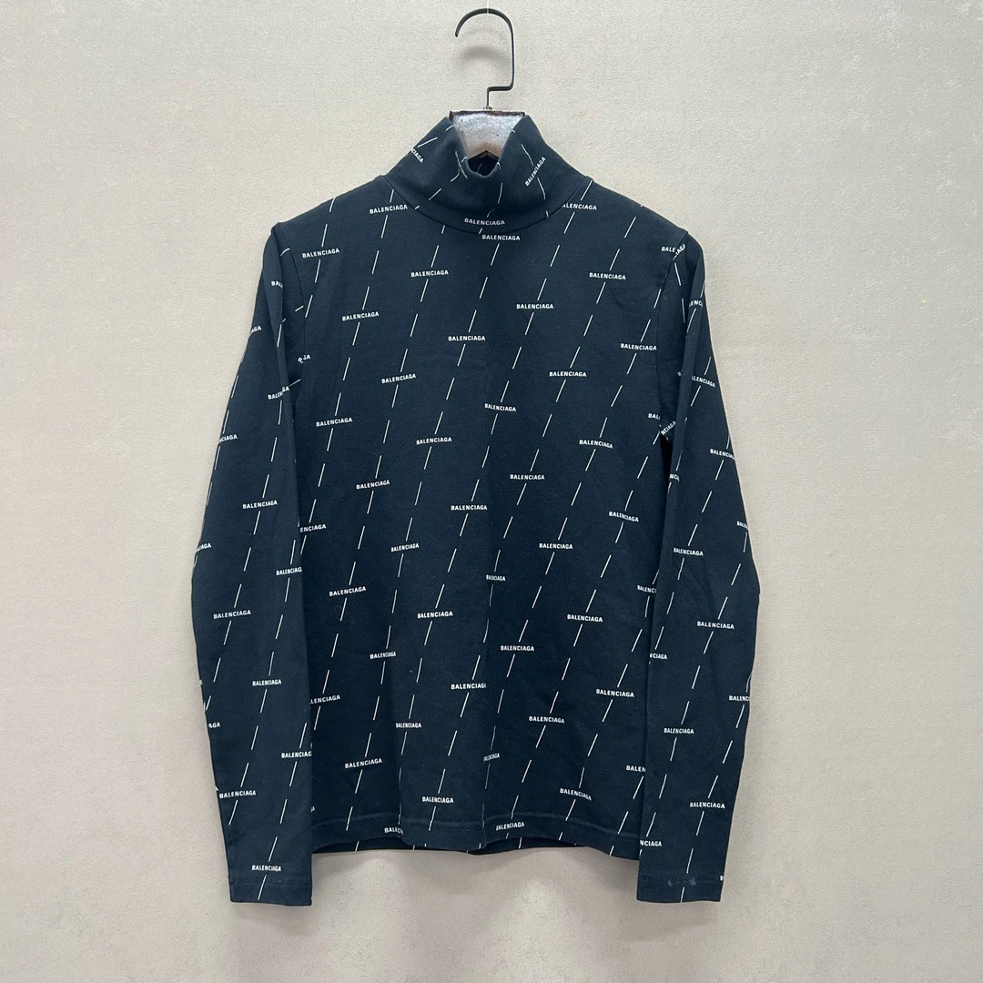 99新 Balenciaga/巴黎世家 黑色满印Logo长袖 M码 ys000214