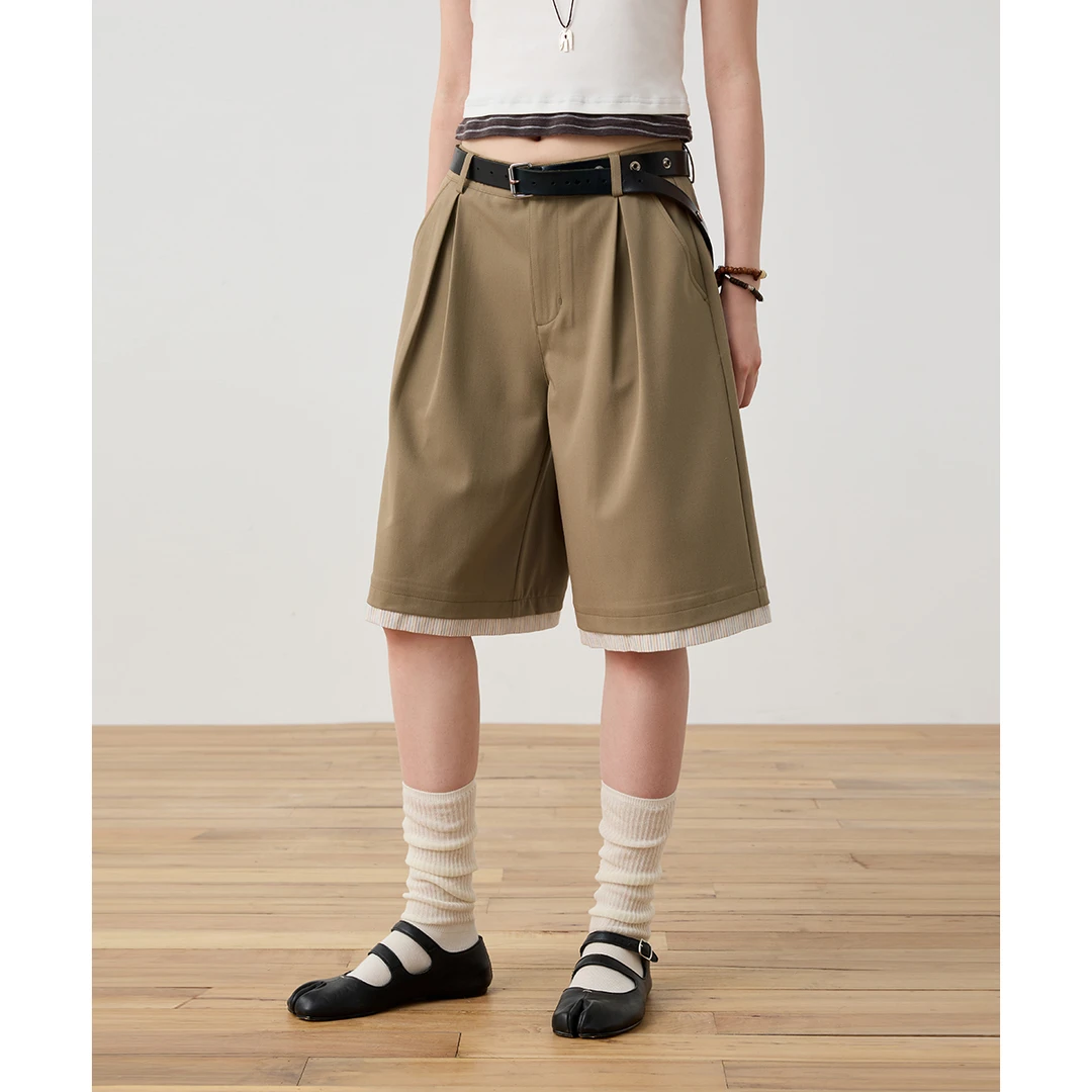 章鱼家【自带垂坠感】显瘦简约条纹拼接假两件休闲短裤octopusme