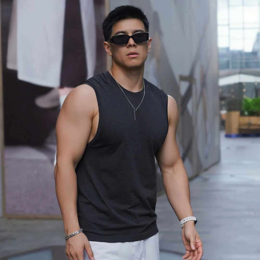 美式无缝提花运动健身坎肩夏季宽松速干跑步训练高弹训练服健身