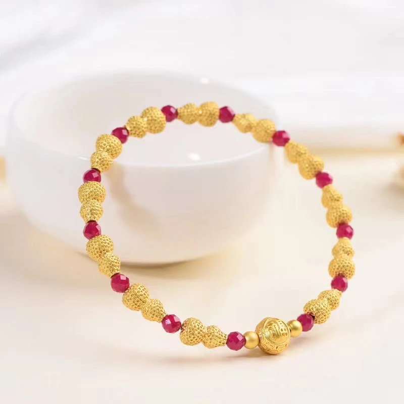 培育红宝石【玉总】BM-S119#福禄双全培育红宝石葫芦合金镶嵌手链