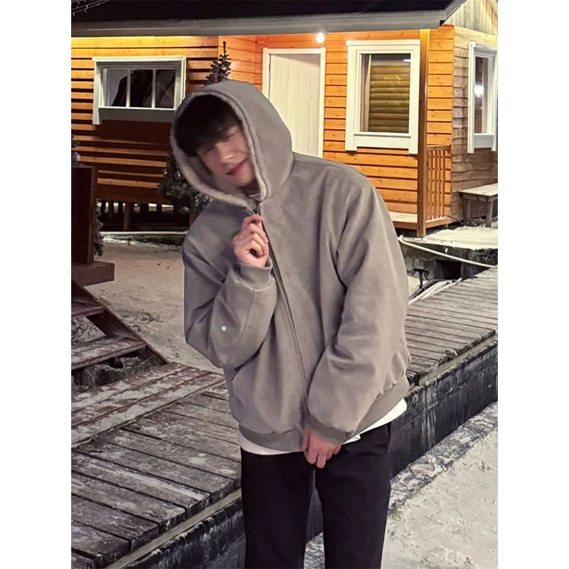 美式pu皮连帽座山雕外套棉服男冬季加绒加厚短款东北防寒保暖棉衣