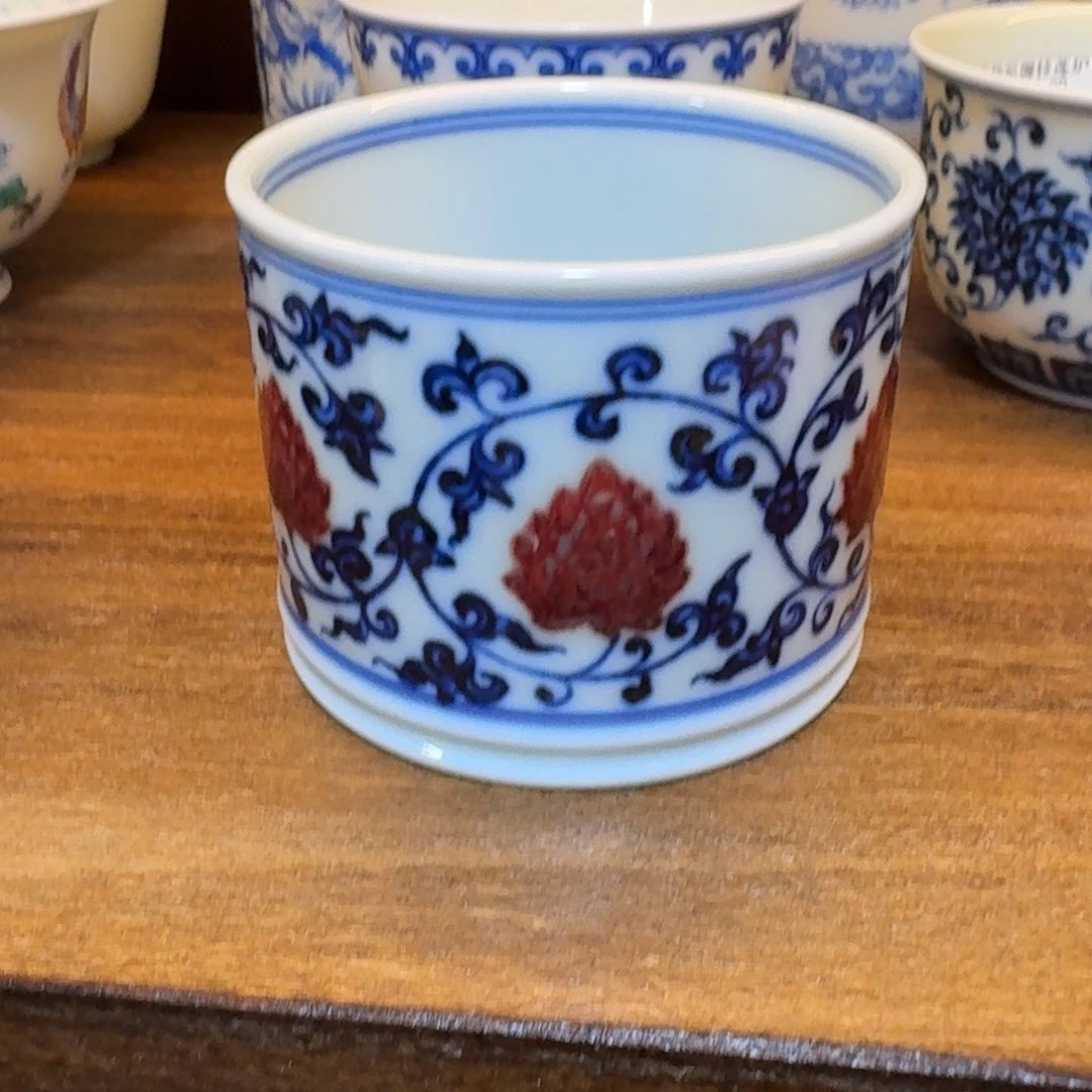 摆件陶釉里红杯杯杯