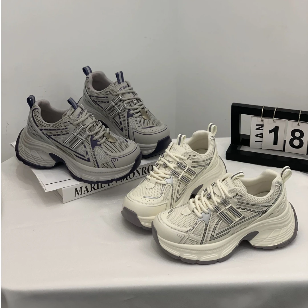 【周深同款】蔻度蓝鲸复古真皮透气网面老爹鞋运动品质小白鞋D011