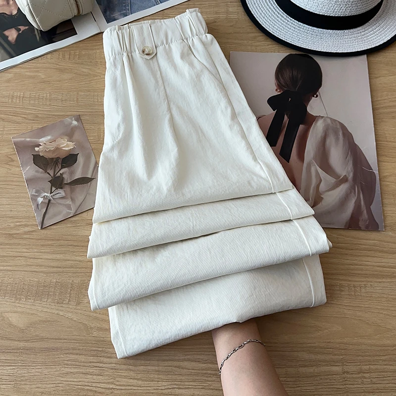 花苞松紧高腰直筒休闲裤女2025年夏季新款小个子显瘦遮胯九分裤子