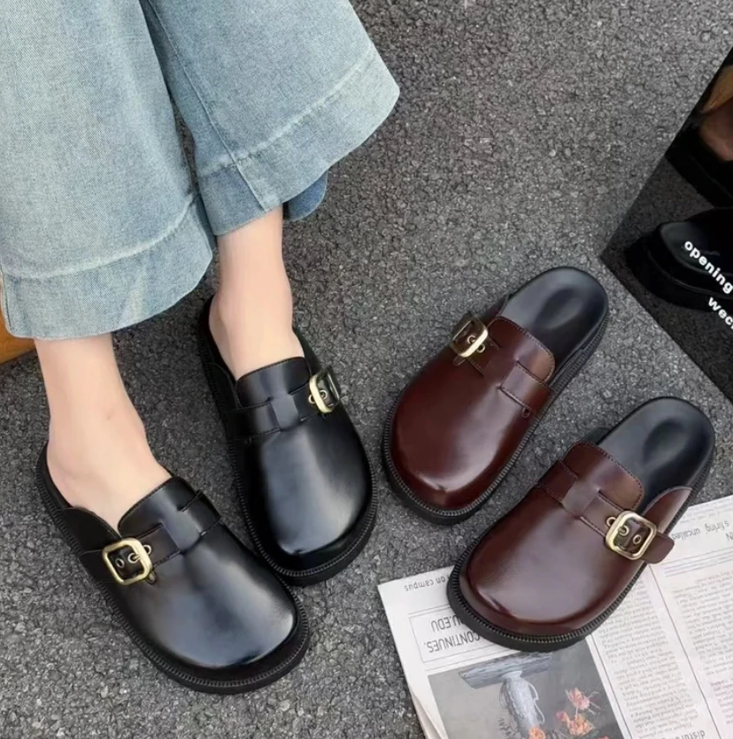 上美高学院风包头休闲风平跟日常包头拖夏季百搭韩版厚底-258-252