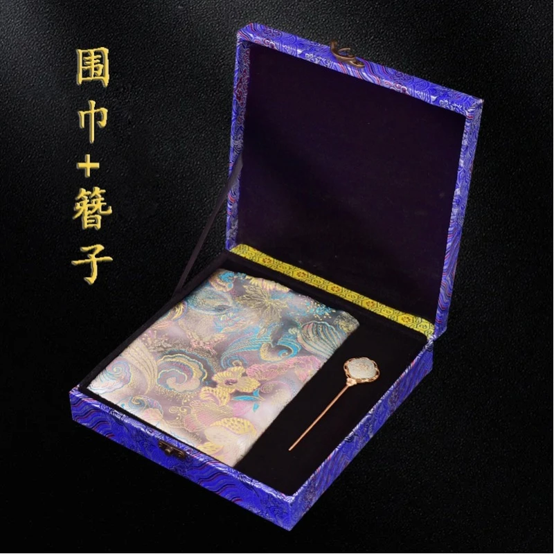 蜀锦工艺织锦围巾织锦簪子套装成都特色古典伴手礼送老外