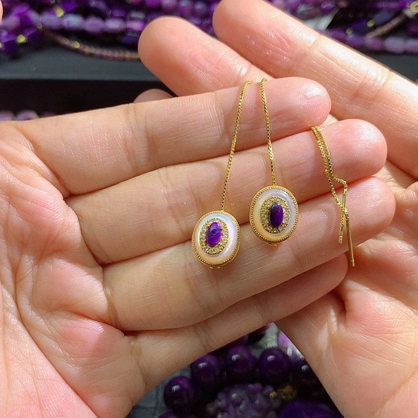 【闪购商品】银S925镀金镶嵌苏纪石（舒俱来）耳线王*木