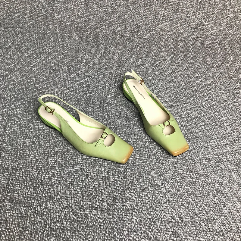 露涵思小众包头镂空凉鞋百搭方头懒人套脚配裙子绝美浅口后空单鞋