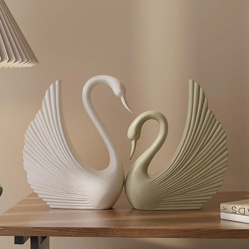 高级感设计师艺术天鹅摆件姹寂风客厅玄关电视柜复古摆设软装装饰