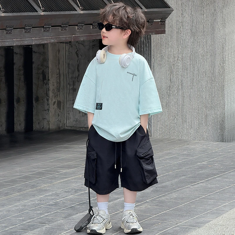 中班仔童装男童套装纯棉凉感T恤五分裤帅气两件套2025潮*ZH2513