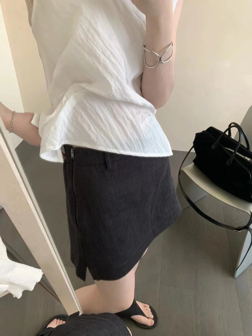 2025春夏新款法式高级感白色褶皱圆领无袖衬衫百搭半身裙两件套装