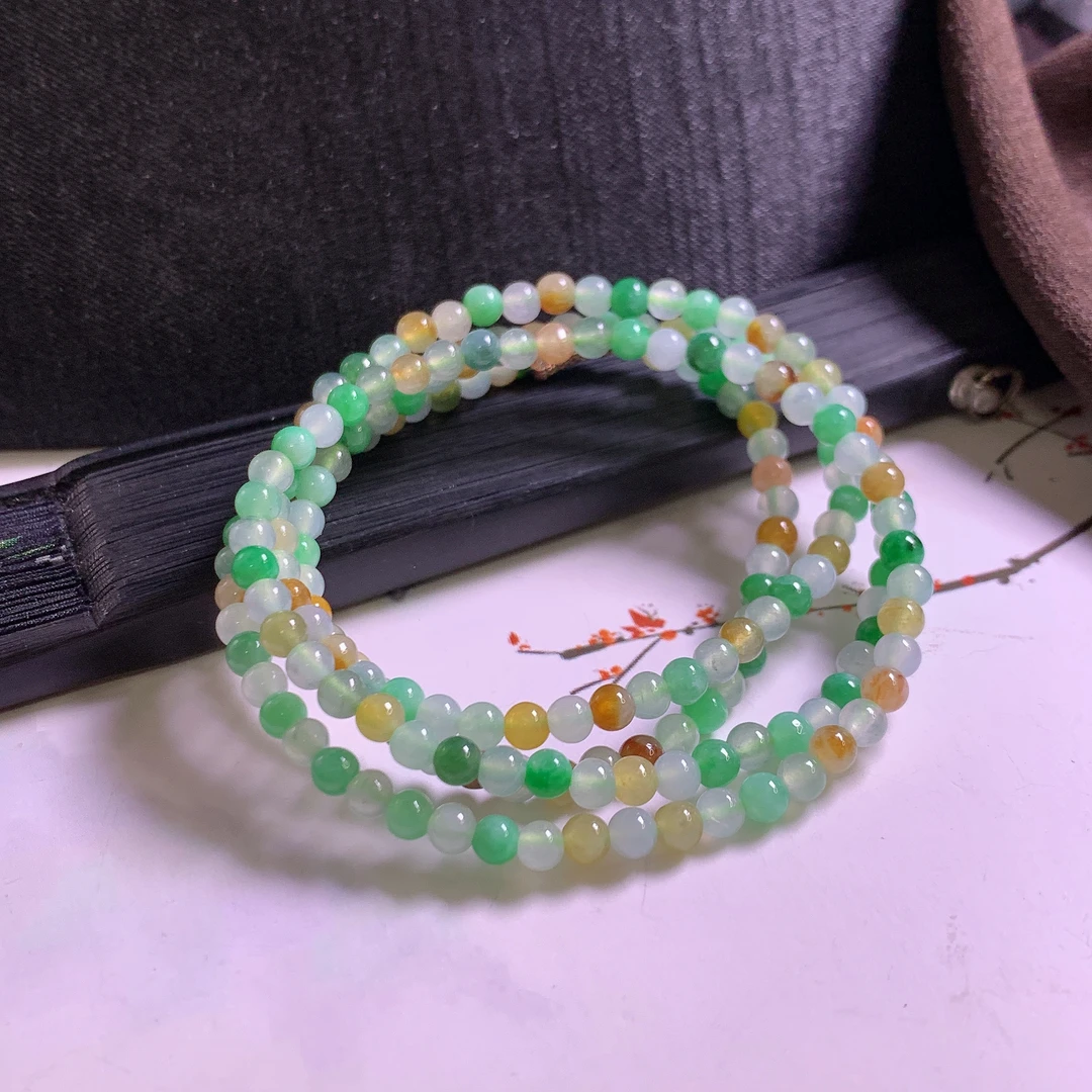 好漂亮的冰三彩多宝珠链 项链手链两种带法