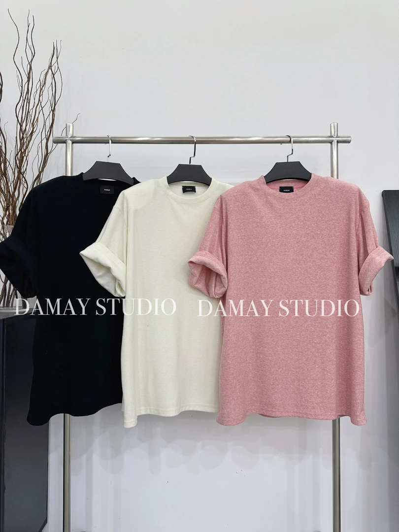 冬季毛巾料DAMAY推选纯色净版宽松时尚百搭打底上衣半袖