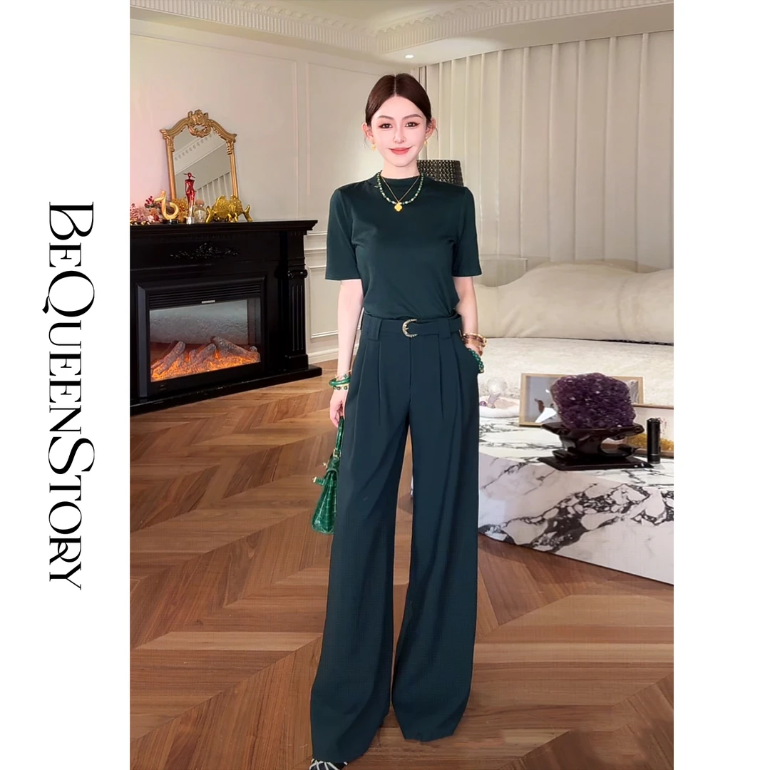 余潇潇【高知女主】设计感立领莱赛尔羊毛针织上衣&宽松阔腿裤套装