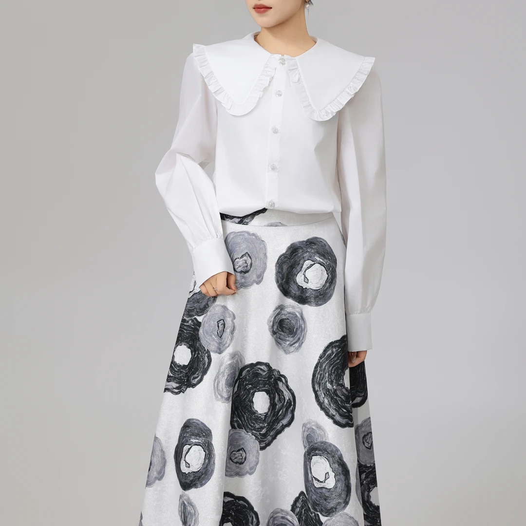 AMASS/阿玛施新款气质减龄衬衣时尚百搭显瘦娃娃领衬衫5300814