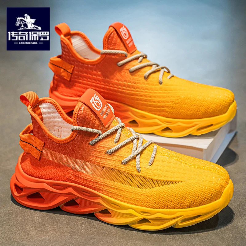 传奇保罗正版男鞋冬季网面运动鞋飞织椰子薄款跑步休闲老爹鞋秋季