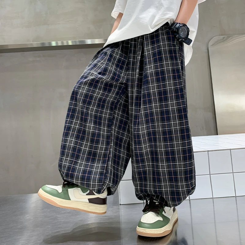 儿童装夏季男童防蚊裤2025新款夏季宽松男孩薄款格子裤子休闲大童