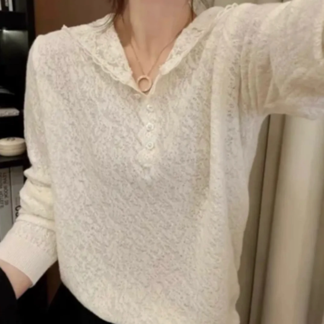 【蕾丝连帽】新款韩系设计感针织衫毛衣时尚百搭镂空