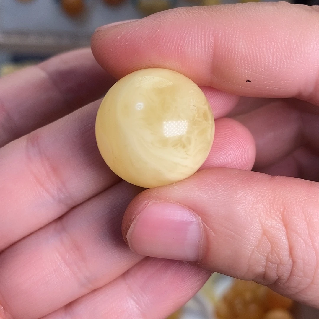 剧***人蜜蜡未镶嵌手链白花蜡圆珠