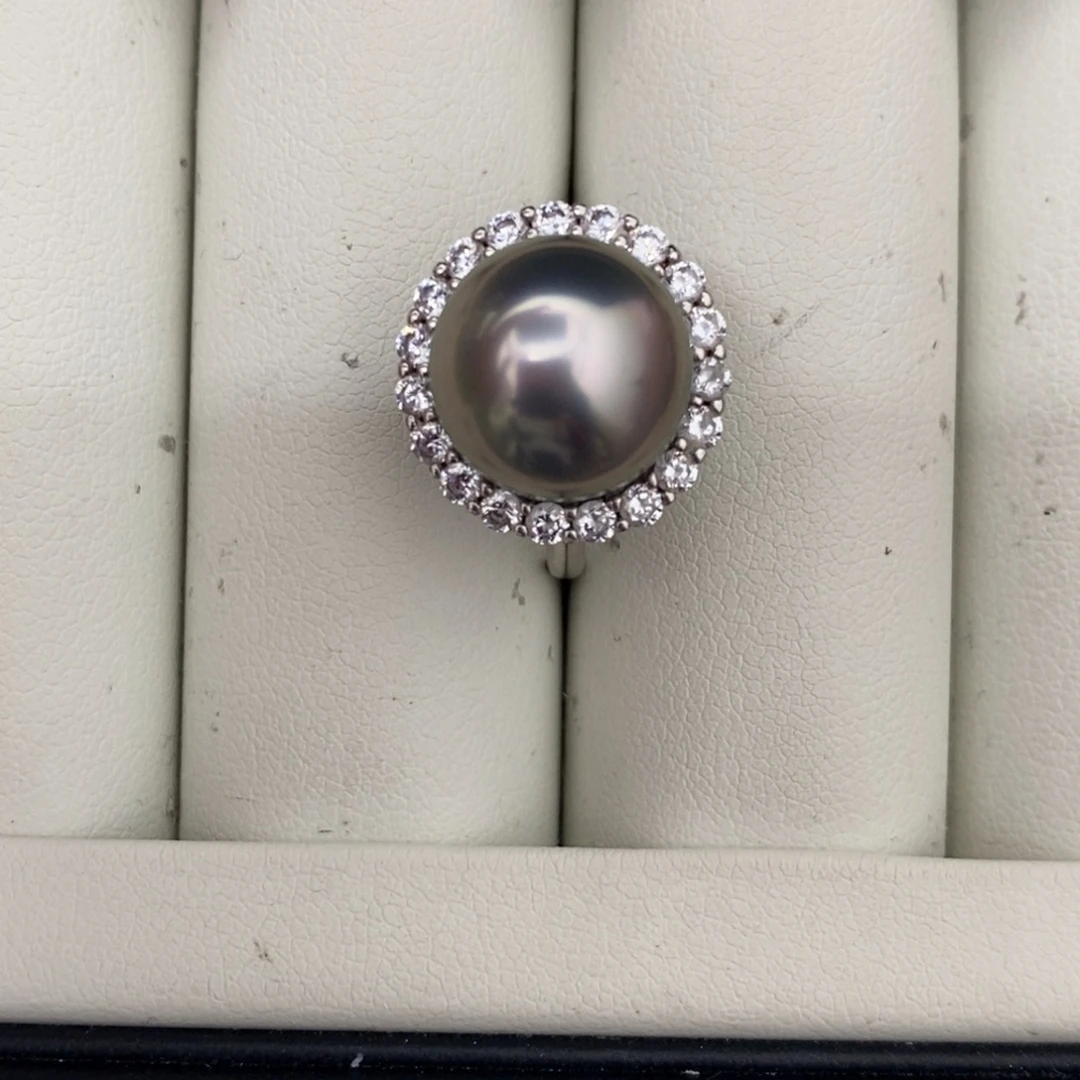 定制海水珍珠未镶嵌裸珠铂金灰11-12mm（不含配件）