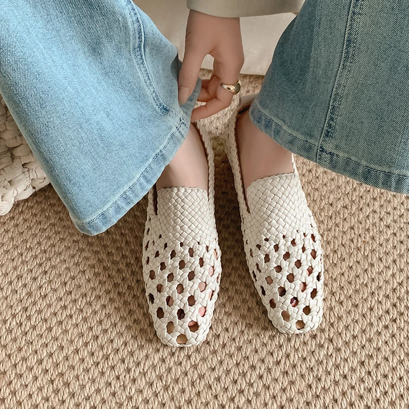 Sheriley77小众百搭法式手工编织镂空单鞋2025新款春夏百搭鞋子女