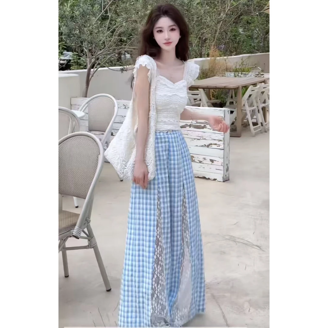 芭蕾茶歇上衣西恩定制海德公园阔腿格子裤显瘦气质高腰时尚夏季