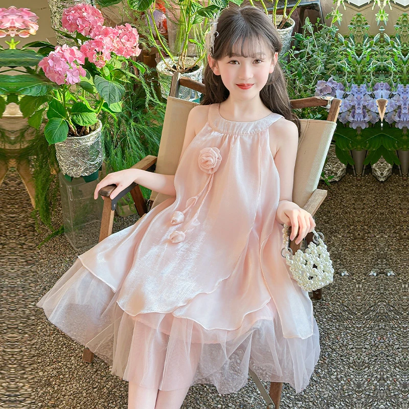 女童夏装2025新款洋气大童吊带连衣裙儿童网纱公主裙夏季女孩裙子