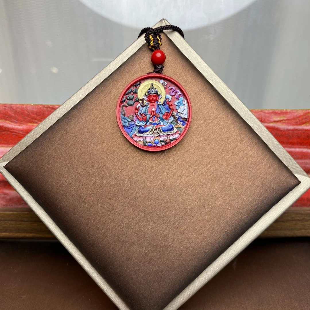 含辰砂工艺品高含量朱砂红砂设计款彩绘生肖吊坠八大佛朱砂吊坠