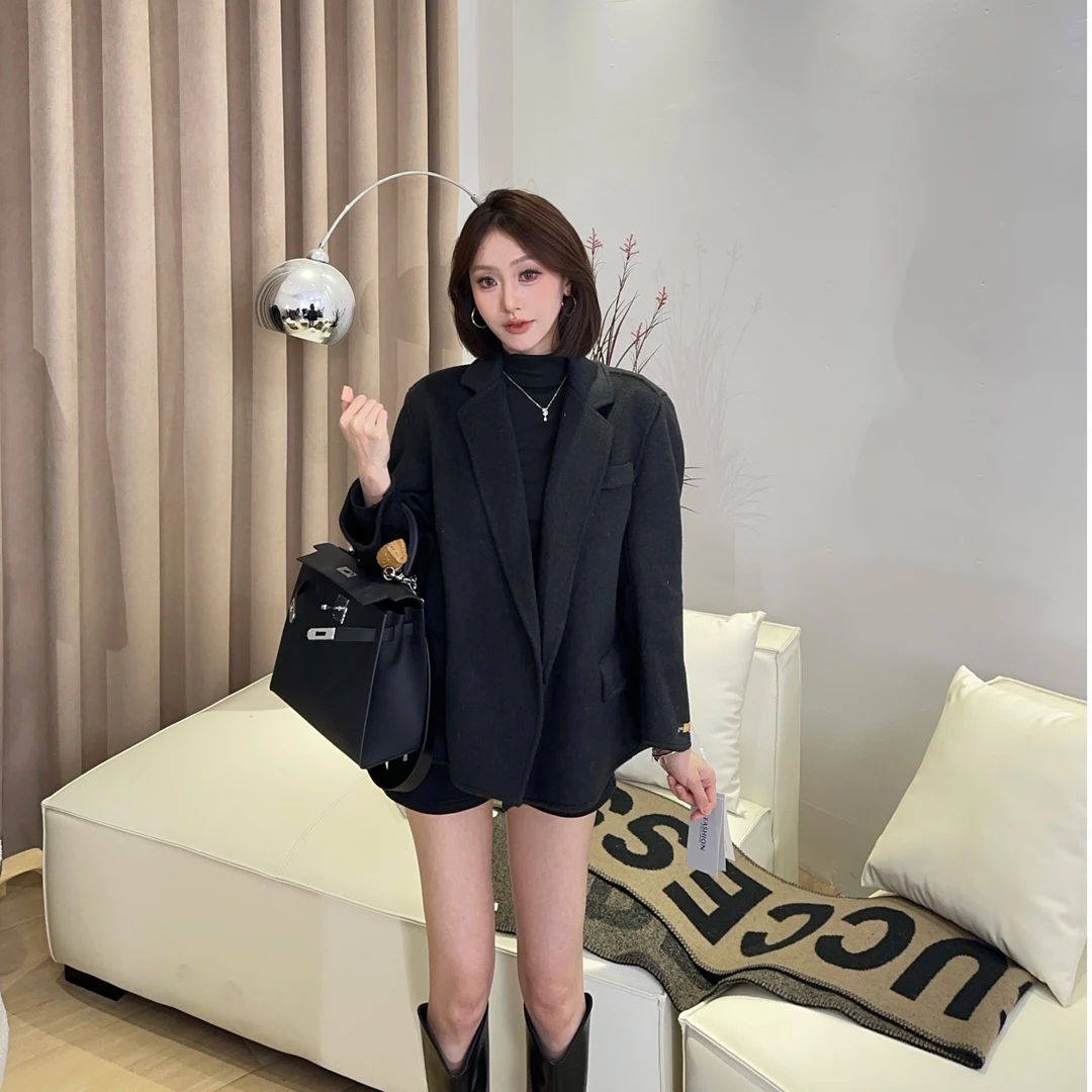 2025春秋新款双面羊毛大衣女短款西装小个子时尚休闲百搭毛呢外套