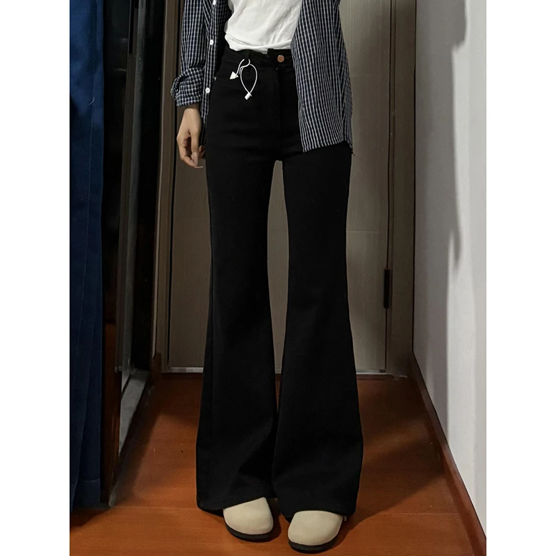 美式辣妹微喇牛仔裤女春秋新款高腰显瘦弹力直筒黑色不贴腿喇叭裤