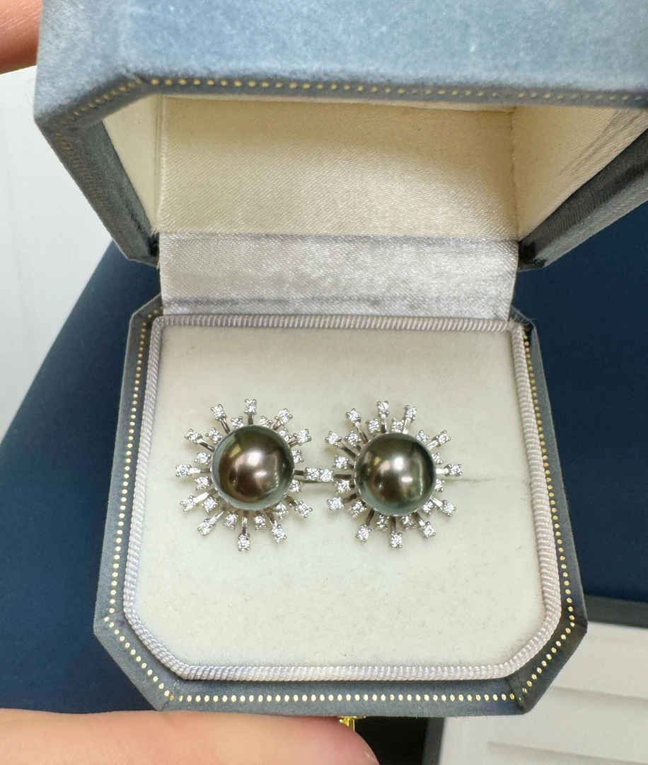 正品海水珍珠大溪地黑珍珠耳环雪花系列（多样性发一）