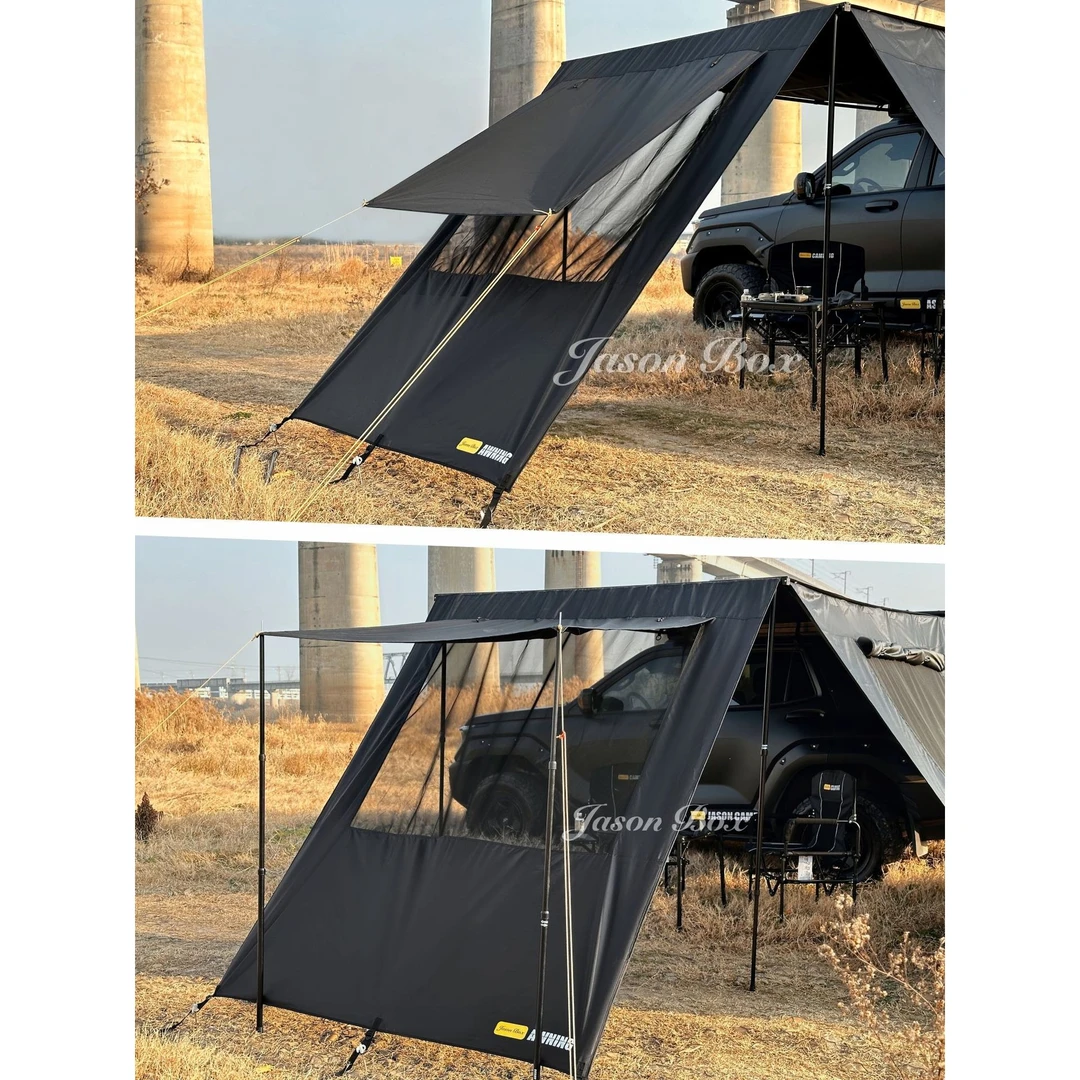 简森户外车边帐露营黑胶黑化侧面遮阳布带窗拓展房车尾车边天幕
