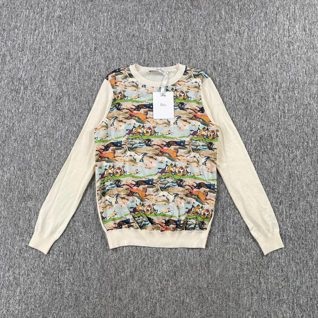 未使用 DIOR/迪奥 9453/Dior米白色拼接针织衫毛衣/36码/全新带吊