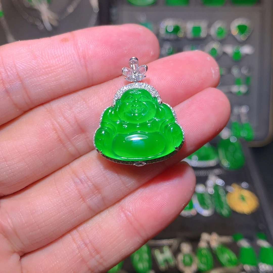 吊坠(不含链)18K金镶嵌翡翠天然翡翠