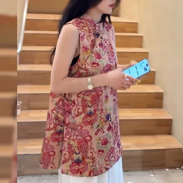 法式中古风无袖上衣马甲2025夏装轻奢复古盘扣显瘦减龄气质背心裙