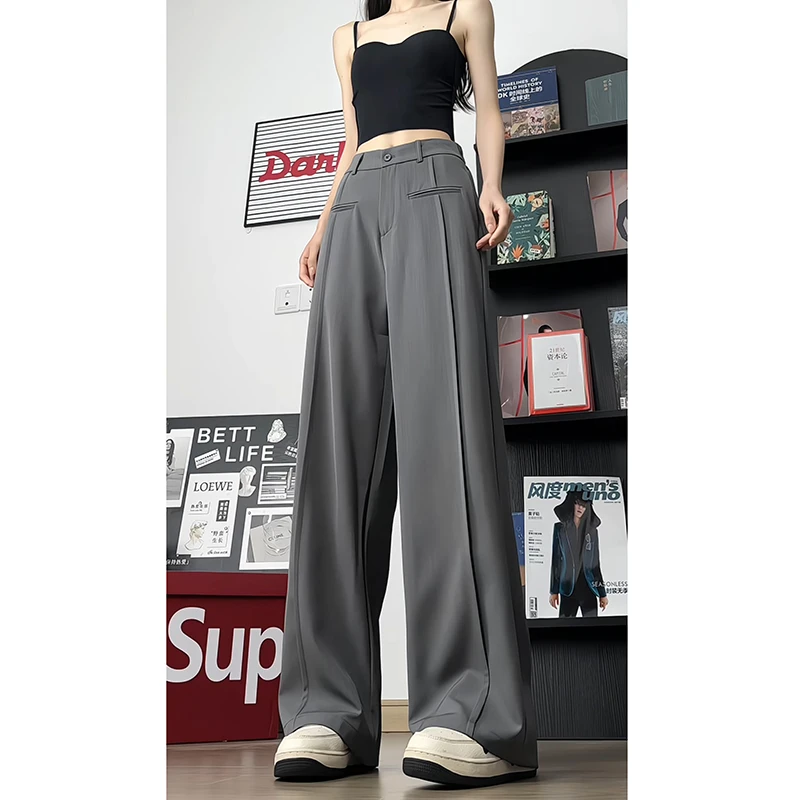 潮流新款夏季窄版薄款西装阔腿裤垂感宽松男女显瘦直筒休闲裤长裤