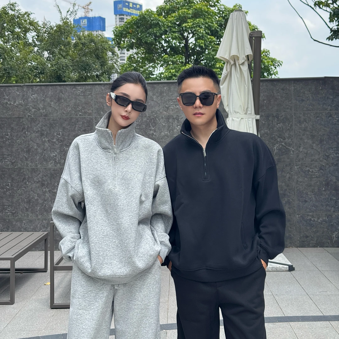 日系半拉链卫衣2025秋冬新款潮牌高街风纯色百搭情侣运动立领上衣