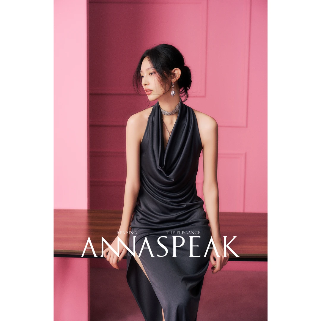 ANNASPEAK静奢星月裙丝绸质感凉感醋酸荡领千金风长裙无袖连衣裙
